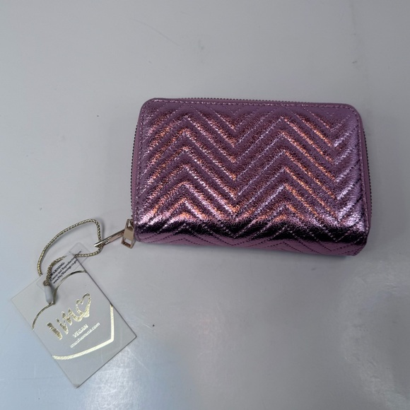 NWT IMO Vegan Pink Metallic Chevron Zip Around Wallet Quilted Wristlet - Picture 3 of 11
